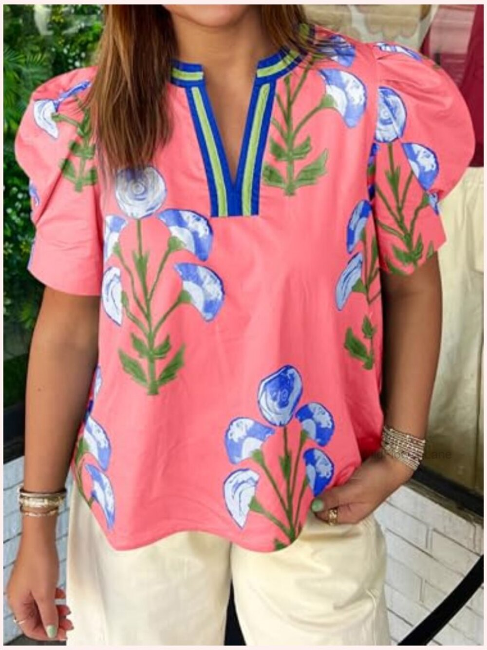 Puff Sleeve Floral Top V Neck Blouse Casual Dressy Summer Shirt - Picture 2 of 6